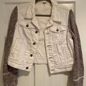 Free People White Jean Jacket with Gray Sleeves